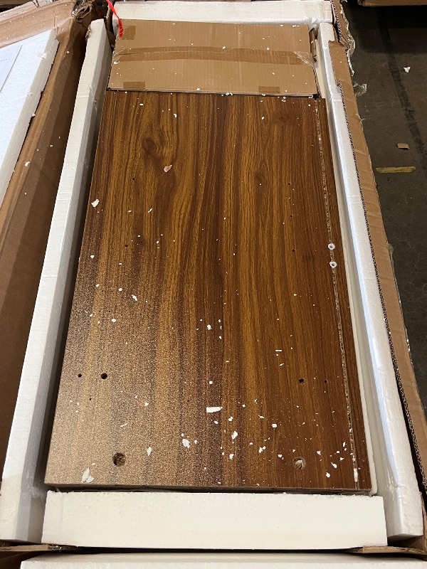 Photo 1 of  Tall Kitchen Pantry Cabinet with Line Grooved Doors & 4-Compartment Top, Storage Cupboard with 2 Drawers, Adjustable Shelves & Gold Handles for Dining Room, Bathroom, Walnut