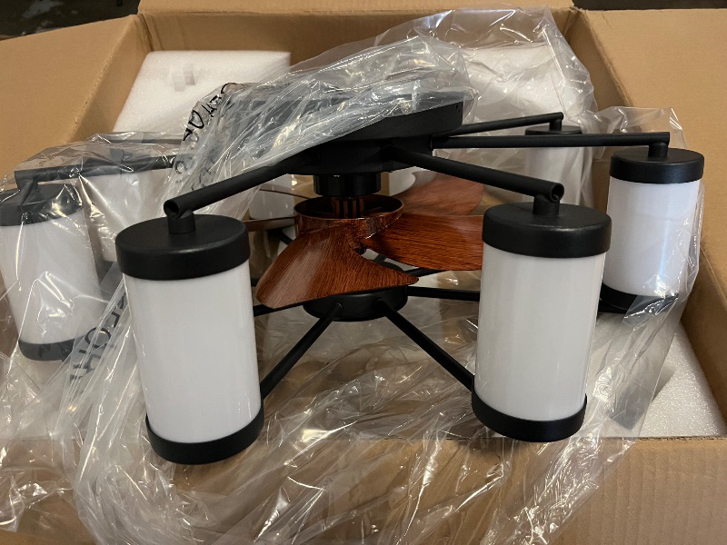 Photo 1 of Vintage Fandelier Caged Ceiling Fan with Light and Remote for Farmhouse, Dia 21.7 inch Ceiling Fan Light, Windmill-shaped Flush Mount Ceiling Fan with Light for Bedroom Living Room, 8 Lights