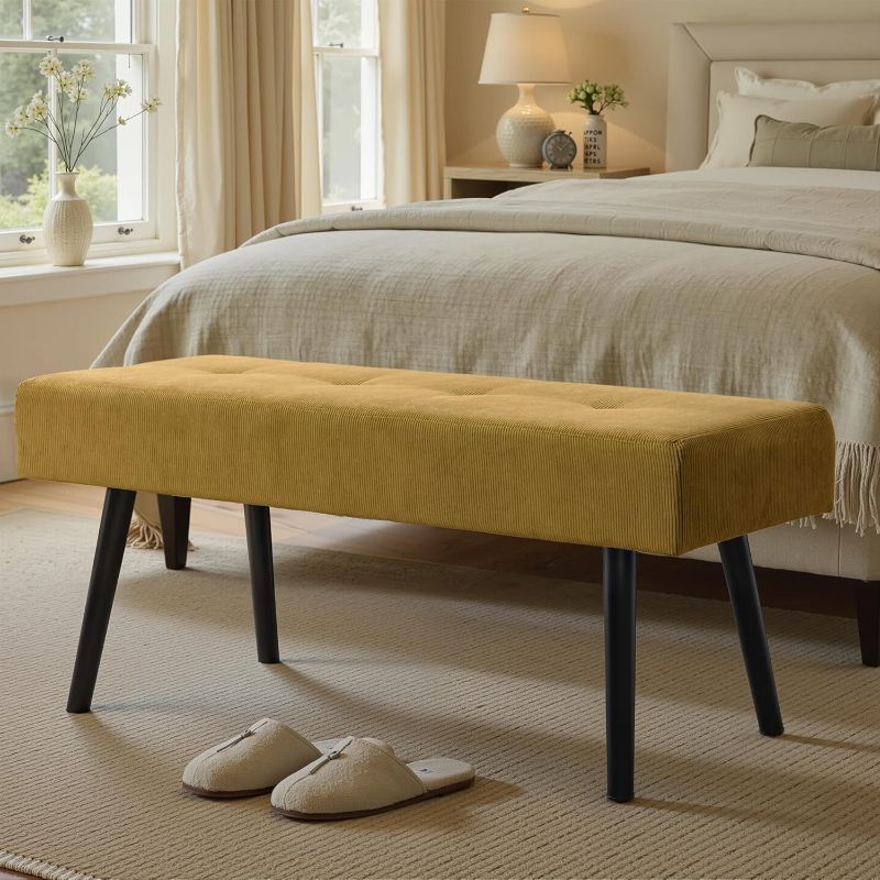 View 1 of Entryway Bench - Bench for Bedroom, Modern Ottoman End of Bed, Corduroy Padded Benches for Living Room, Foyer, Mudroom, Hallway - 39" L x 14" W x 17" H