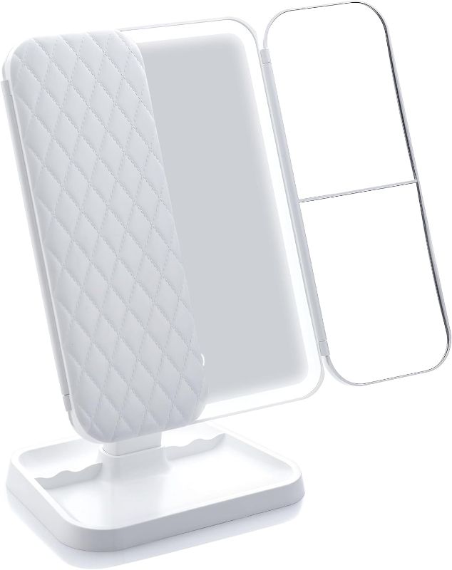 Photo 1 of Miss Sweet Lighted Tri-fold Makeup Mirror Vanity Mirror with 1X/2X/3X Magnification (Pure White)
