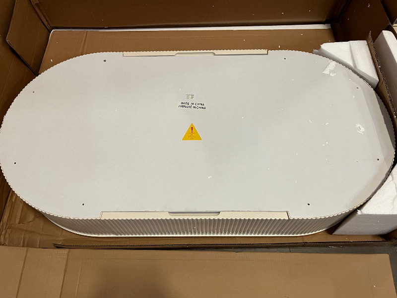 Photo 1 of Merax 47.2" Modern Oval Coffee Table with Drawers,Curved Profile Design, Gold Metal Decor, Center Table for Living Room, White+Gold