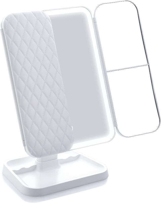 Photo 1 of Miss Sweet Lighted Tri-fold Makeup Mirror Vanity Mirror with 1X/2X/3X Magnification (Pure White)