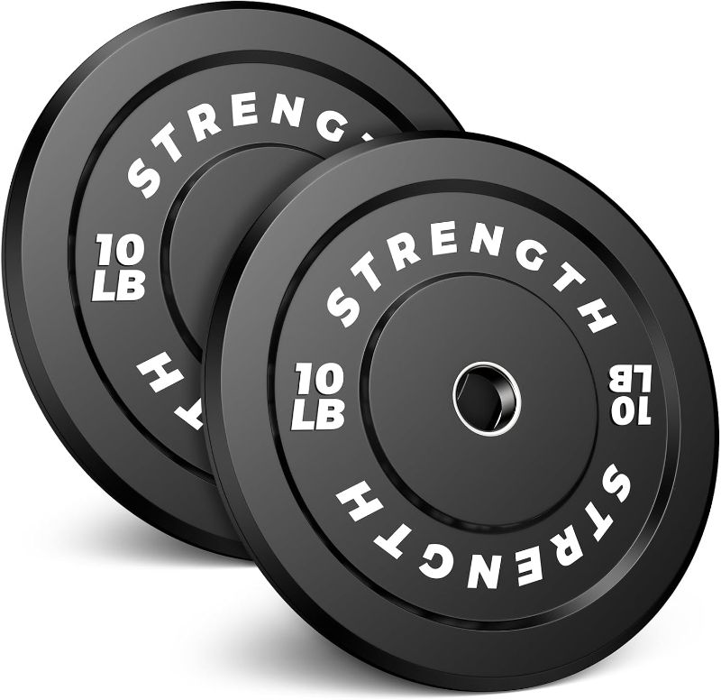 Photo 1 of 2-Inch Olympic Bumper Plates, 100% Virgin Rubber Low Bounce Barbell Weight Plates for Home Gym Strength Training, 10lb-45lb Black with Color-Coded
