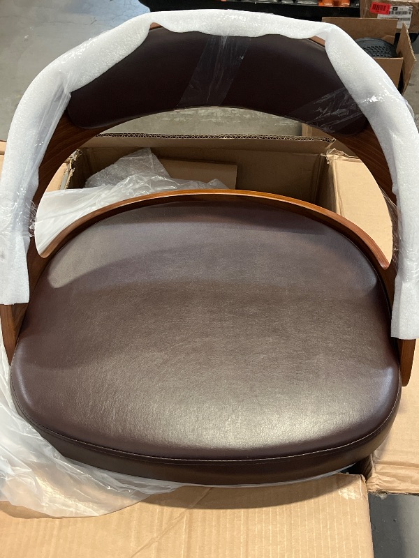 Photo 1 of Bar Stools Set of 2, 26" Counter Height Barstools with Bentwood Legs, Swivel Counter Stools with Back, Mid Century Modern Faux Leather Upholstered Barstools for Kitchen Island, Brown
