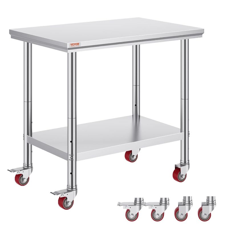 Photo 1 of **********MISSING PARTS*******
Vevor Mophorn Stainless Steel Work Table 36x24 Inch with 4 Wheels, Casters Heavy Duty Food Prep Worktable for Commercial Kitchen Restaurant, Silver