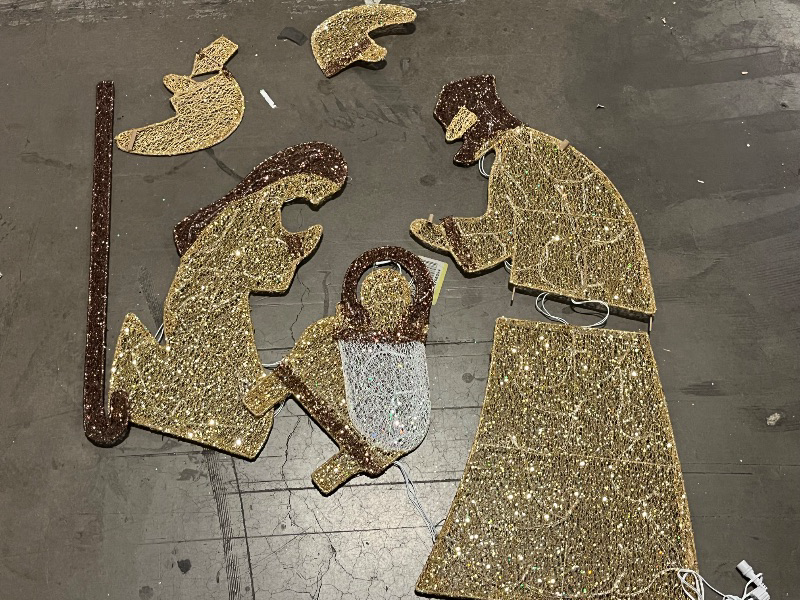 Photo 1 of 5FT Lighted Nativity Scene Set with 150 LED Lights for Christmas Decoration, Pre-Lit Iridescent Nativity Scene Xmas Decor, 3D Glittered Standing Holiday Display for Outdoor, Indoor, Golden
