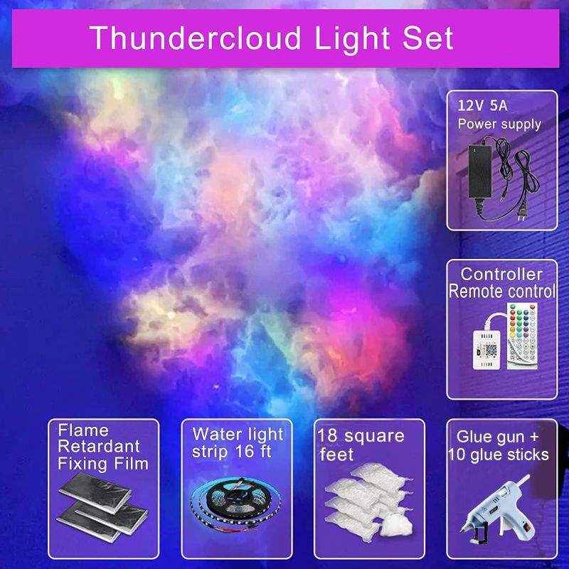 Photo 1 of LED Cloud Lights, Ceiling Cloud Light for Gaming Room, 3D Thundercloud RGB Clouds Light, RGB Atmosphere Night Light, for Gaming Room Party Bedroom,6.6ft/2m

