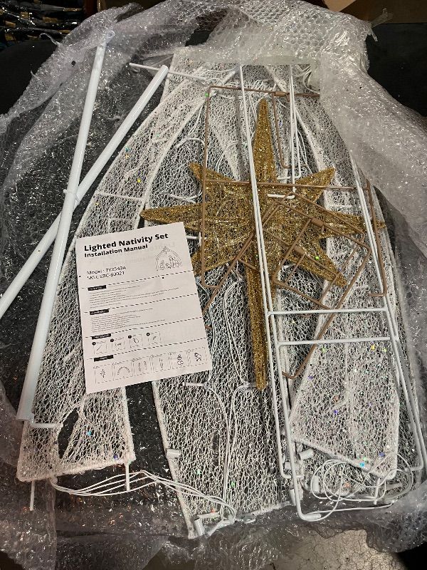 Photo 1 of 5FT Lighted Nativity Scene Set with 150 LED Lights for Christmas Decoration, Pre-Lit Iridescent Nativity Scene Xmas Decor, 3D Glittered Standing Holiday Display for Outdoor, Indoor, Golden

