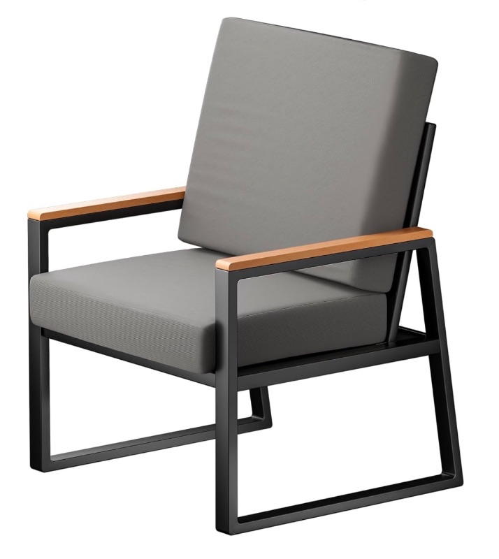 View 1 of 2 Side Chairs to a Gizoon 4-Piece Outdoor Patio Furniture Set with Coffee Table and Removable Cushions, Metal Patio Conversation Set for Family, Yard, Poolside (Gray)