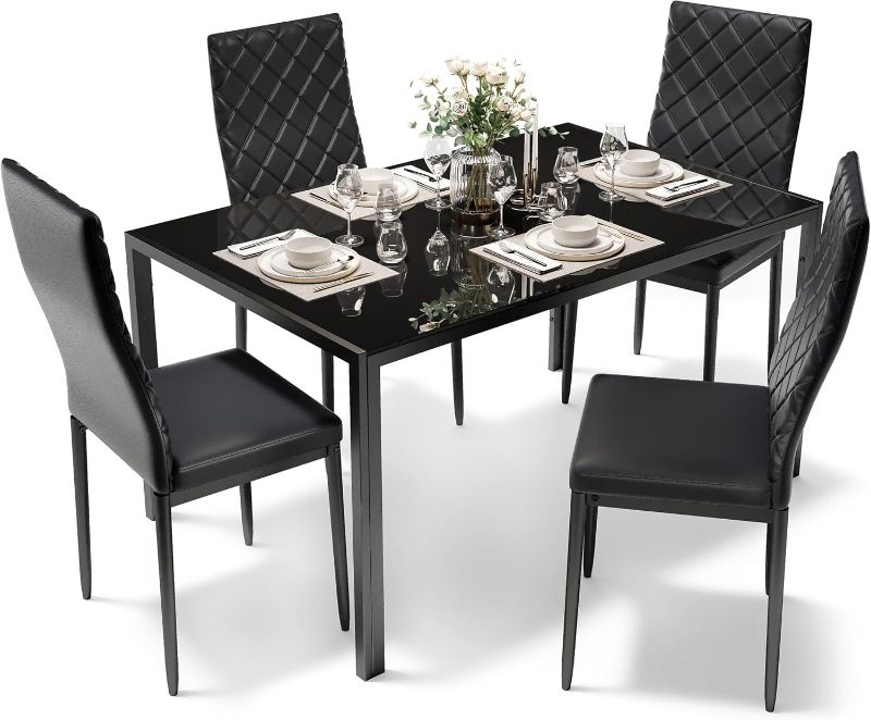 Photo 1 of Dining Chairs Set for 4,  PU Leather Chairs for Small Space, Apartment, Black