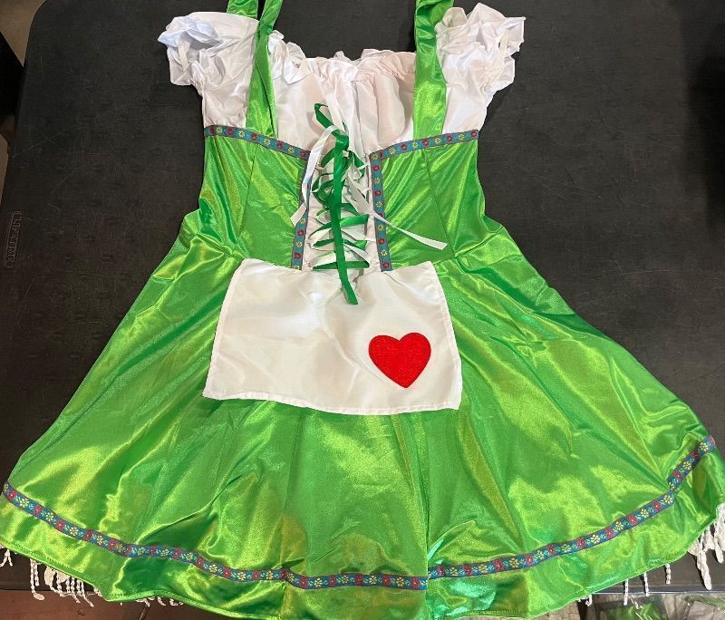Photo 1 of (L) Women's Heart Pattern Fake 3-Piece Front Tie Front Strapless Blouse Cosplay Costume Set Green
