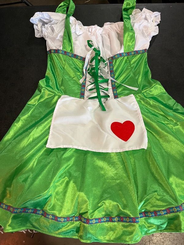 Photo 1 of (L) Women's Heart Pattern Fake 3-Piece Front Tie Front Strapless Blouse Cosplay Costume Set Green

