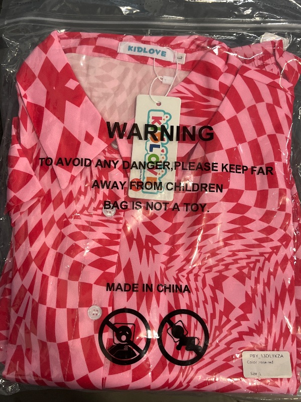 Photo 1 of (L) Women's 2 Piece sets Button Down Shirt Long Sleeve Short Drawstring Outfits Pink Print-Target
