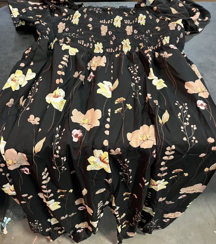 View 2 of (4XL) Clearlove Womens Jumpsuit Square Neck Ditsy Floral Puff Sleeve Tie Front Casual Wide Leg Jumpsuit Outfit- Black