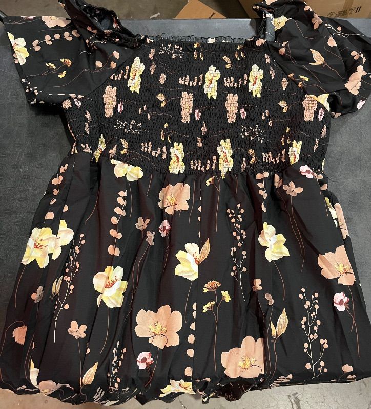 View 3 of (4XL) Clearlove Womens Jumpsuit Square Neck Ditsy Floral Puff Sleeve Tie Front Casual Wide Leg Jumpsuit Outfit- Black