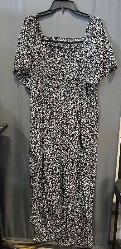 Photo 1 of (2XL) Womens Plus Size Casual Long Pant Jumpsuits Summer Print Ruffle Sleeve Smocked Waisted Romper

