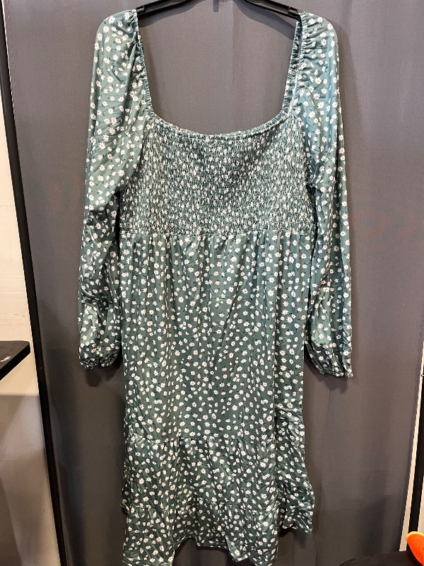 Photo 1 of (2XL) BeautyNee Floral Print Maternity Dress Short Puff Sleeve Square Neck Ruffle Hem Casual Swing Pregnancy Dresses
