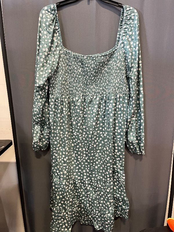 Photo 1 of (2XL) BeautyNee Floral Print Maternity Dress Short Puff Sleeve Square Neck Ruffle Hem Casual Swing Pregnancy Dresses
