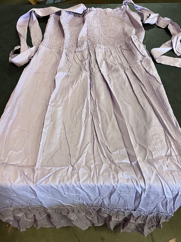 Photo 1 of (L) Women's 2026 Summer Boho Spaghetti Strap Square Neck Solid Color Ruffle A Line Beach Long Maxi Dress
