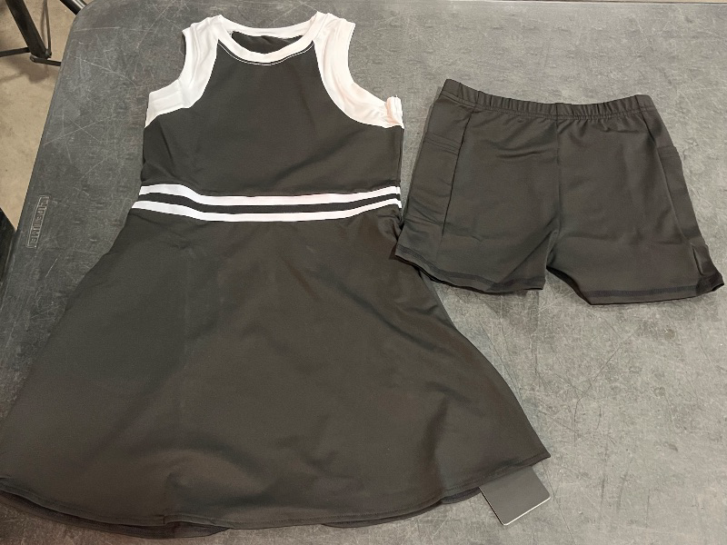 View 2 of (M) Girls Tennis Golf Dress Outfit Sleeveless Workout Athletic Dresses with Shorts Pockets