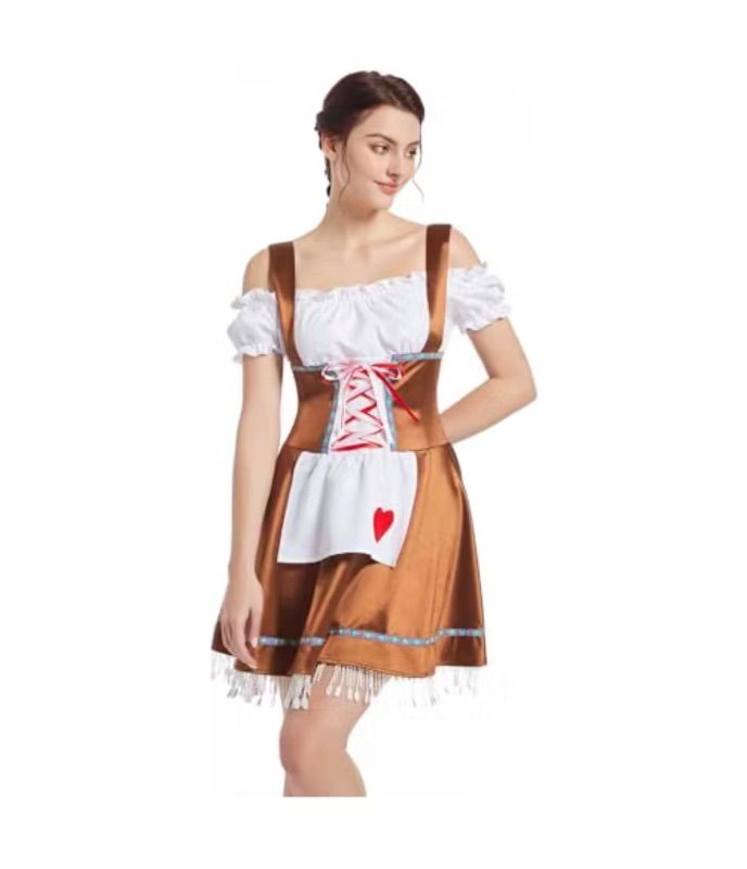 Photo 1 of (2XL) Womens Heart Pattern Front Strapless Blouse Cosplay Costume Set- Brown
