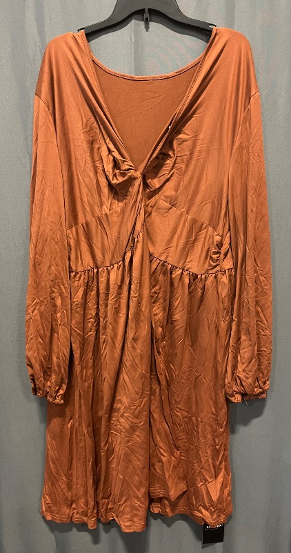 View 2 of (5XL) Coolmee Women's Plus Size Dress V Neck Long Sleeve Front Knotted Elastic Elegant Dress A Line Knee Length Midi Dress, Caramel
