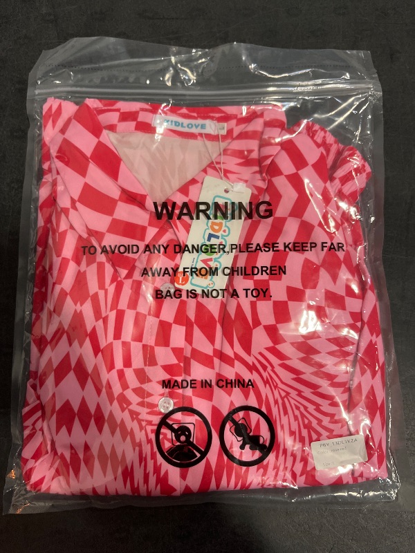 Photo 1 of (L) Women's 2 Piece sets Button Down Shirt Long Sleeve Short Drawstring Outfits Pink Print-Target
