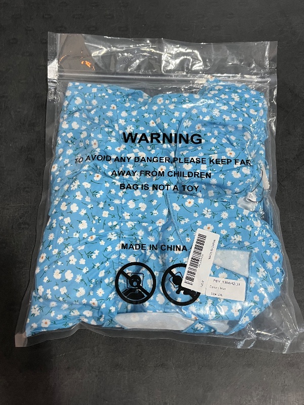 Photo 1 of (2XL) Womens Plus Size Spaghetti Strap Shoulder Dress with V Neck, Flower Pattern, Blue