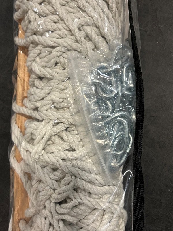 View 3 of Bliss Hammocks BH-410GR 60in Wide Cotton Rope Hammock, Indoor Outdoor Poolside Patio Backyard Hammock, Includes Chains & Hooks, Eco Friendly Polyester, Hardwood Spreader, 450 Pound Capacity, White