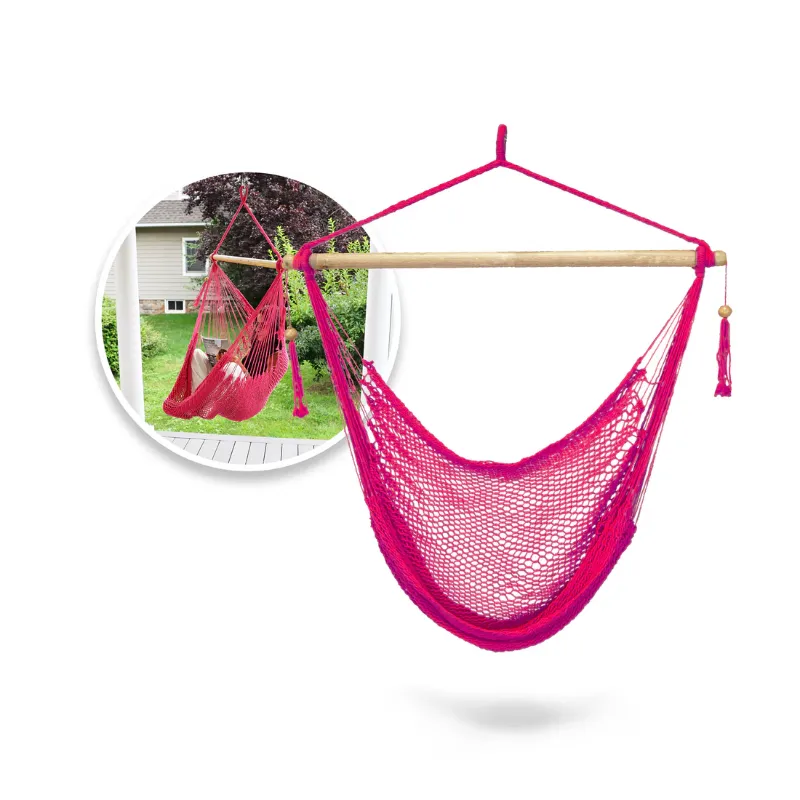 Photo 1 of Bliss Hammocks BHC-412PK Island Rope Hammock Chair w/ Spreader Bar & Hanging Hardware | 40-in. Wide | 265 Lb. Capacity (Pink)