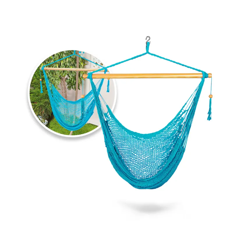 Photo 1 of Bliss Hammocks BHC-412LB Island Rope Hammock Chair W/ Spreader Bar & Hanging Hardware | 40-in. Wide | 265 Lb. Capacity (Light Blue)