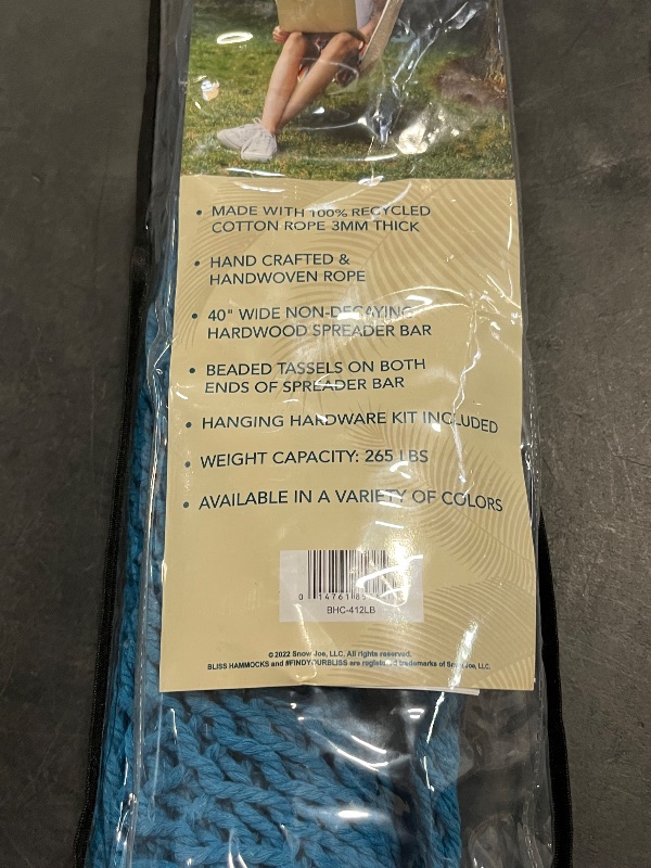 Photo 1 of Bliss Hammocks BHC-412LB Island Rope Hammock Chair W/ Spreader Bar & Hanging Hardware | 40-in. Wide | 265 Lb. Capacity (Light Blue)