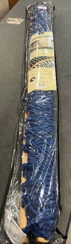 Photo 1 of Bliss Hammocks BH-410GR 60in Wide Cotton Rope Hammock, Indoor Outdoor Poolside Patio Backyard Hammock, Includes Chains & Hooks, Eco Friendly Polyester, Hardwood Spreader, 450 Pound Capacity, Blue