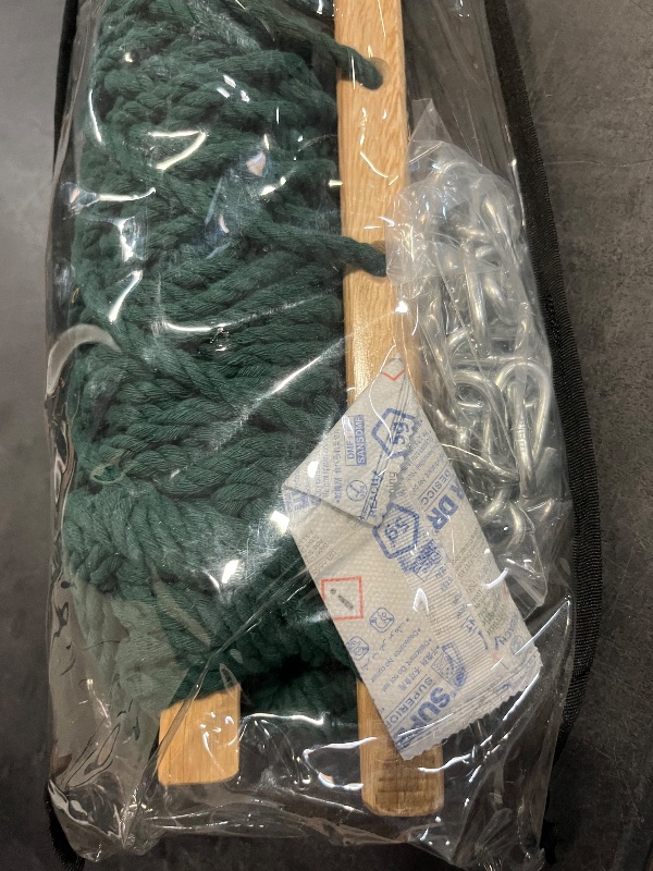 Photo 1 of Bliss Hammocks BH-410GR 60in Wide Cotton Rope Hammock, Indoor Outdoor Poolside Patio Backyard Hammock, Includes Chains & Hooks, Eco Friendly Polyester, Hardwood Spreader, 450 Pound Capacity, Green