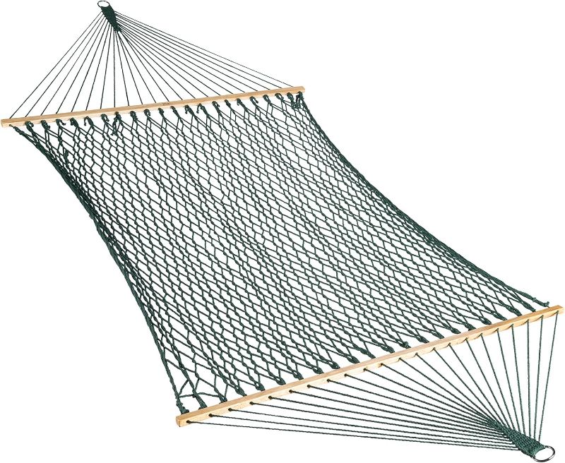 Photo 1 of Bliss Hammocks BH-410GR 60in Wide Cotton Rope Hammock, Indoor Outdoor Poolside Patio Backyard Hammock, Includes Chains & Hooks, Eco Friendly Polyester, Hardwood Spreader, 450 Pound Capacity, Green
