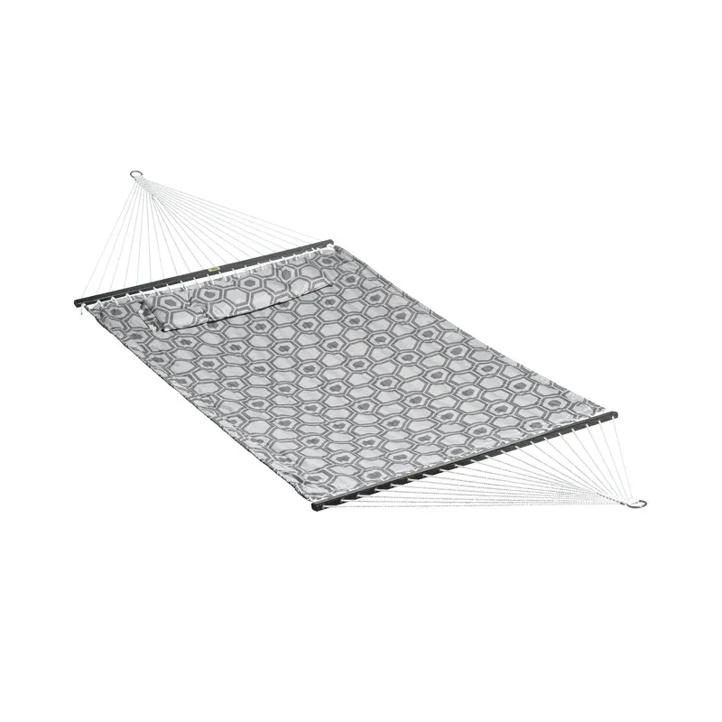 Photo 1 of Reversible 2-Person Quilted Hammock w/ Spreader Bars, Pillow, & Hanging Hardware | 55-in. Wide | Weather Resistant | 450 Lb. Capacity
