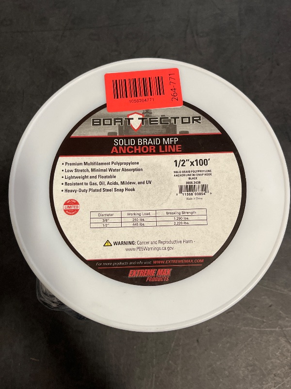 Photo 1 of BoatTector Solid Braid MFP Anchor Line with Snap Hook - 1/2 in. X 100 Ft., Black
