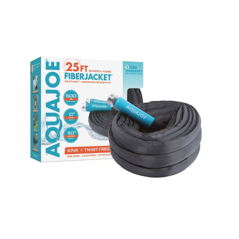 View 1 of Aqua Joe 25ft Ultra Flexible Kink-Free Fiberjacket Garden Hose Metal Fittings
