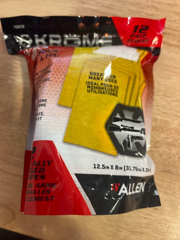 Photo 1 of Allen Company Krome Disposable Gun Cleaning Wipes, 12-Wipes per Pack, Yellow, One Size
