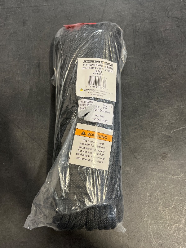Photo 1 of 16-Strand Diamond Braid Utility Rope - 3/8 in. X 100 Ft., Black
