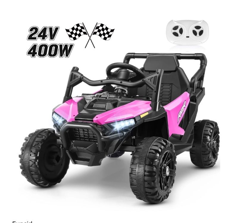 Photo 1 of 24V Ride on Toys 4WD Ride on Cars with Remote Control, 1 Seater Electric Car for Kids, Power Car Wheels, UTV w/ 4 Motors, Music, Lights, 3 Speeds, Pink
