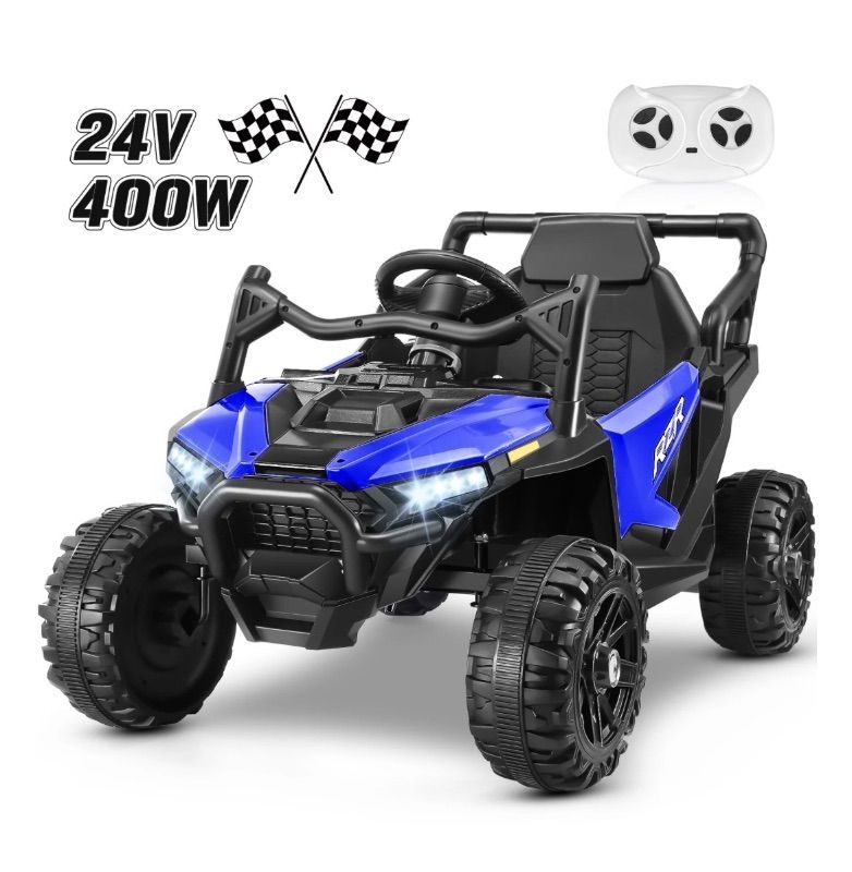 Photo 1 of 24V Ride on Toys 4WD Ride on Cars with Remote Control, 1 Seater Electric Car for Kids, Power Car Wheels, UTV w/ 4 Motors, Music, Lights, 3 Speeds, Blue
