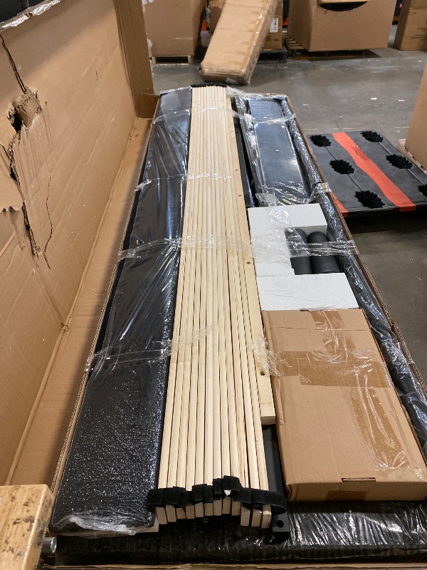 Photo 1 of Allewie Full Size Velvet Bed Frame/Vertical Channel Tufted Wingback Headboard/Upholstered Platform Bed/Strong Wooden Slats/No Box Spring Needed/Easy Assembly/Black
