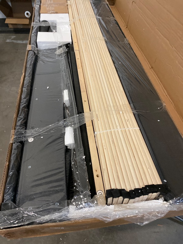 Photo 1 of Allewie Full Size Velvet Bed Frame/Vertical Channel Tufted Wingback Headboard/Upholstered Platform Bed/Strong Wooden Slats/No Box Spring Needed/Easy Assembly/Black
