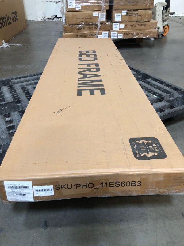 Photo 1 of Qeetex King Size Bed Frame with Headboard Industrial Platform Bed Frame with Charge Station No Box Spring Needed Easy to Assemble Wooden Mattress Foundation Wash Grey
