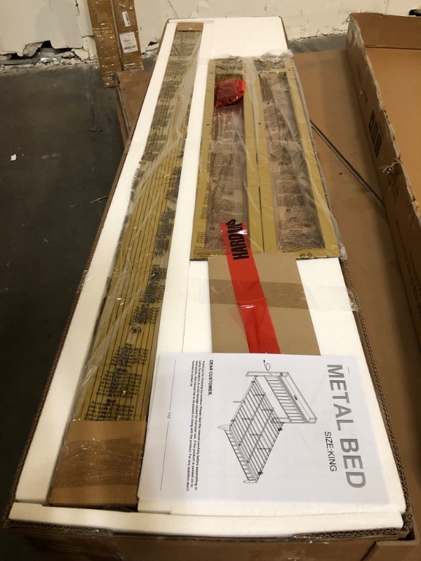 Photo 1 of King Size Modern Platform Bed Frame with Charging Station, LED Lights, Metal Frame, Storage Headboard, White & Gold, No Box Spring Needed, Easy Assembly