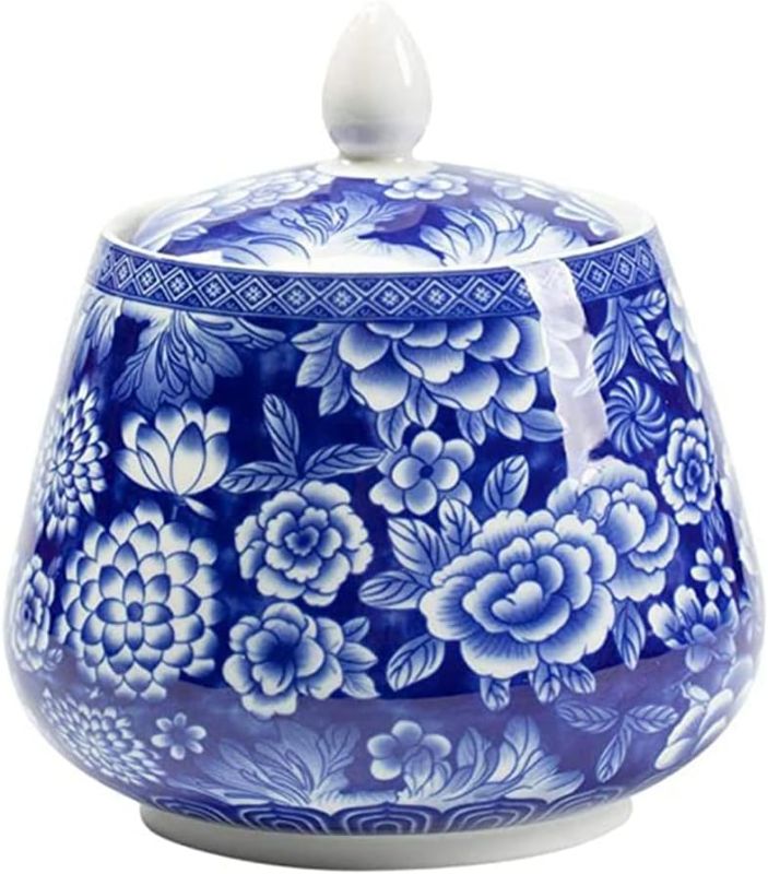 Photo 1 of 123Arts Ceramic Sugar Bowl Blue and White Coffee Food Storage Jar Canister with Sealed Lid