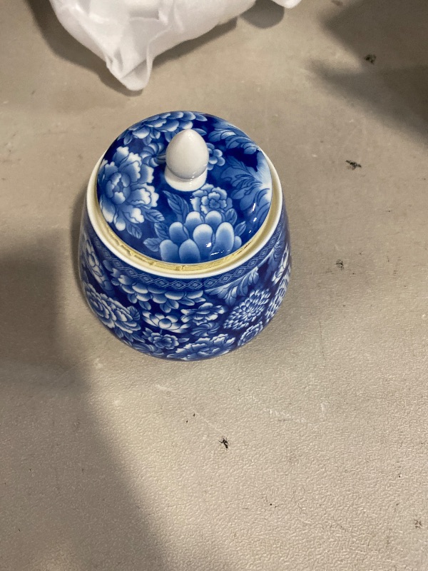 Photo 1 of 123Arts Ceramic Sugar Bowl Blue and White Coffee Food Storage Jar Canister with Sealed Lid
