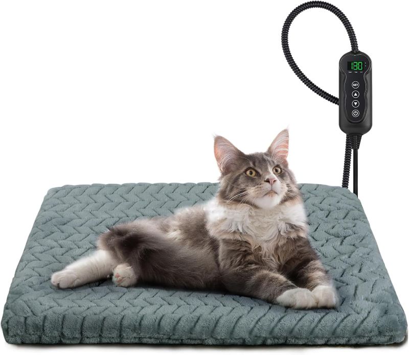Photo 1 of GASUR Heated Cat Bed, Waterproof Cat Heating Pad with Timer Temperature Adjustable, Indoor Heated Electric Pet Bed for Cats Dogs, Auto Power-Off, Anti-bite Pet Heated Pad, 18''x16'', Small