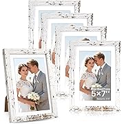 Photo 1 of Distressed White 5x7 Picture Frame, Picture Frames 5x7 Wooden Picture Frames with Real Glass, Rustic 5 x 7 Photo Frame for Wall or Tabletop, Display Picture 4x6 with Mat or 5x 7 Without Mat (4 Pack)